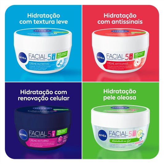 NIVEA - Creme Facial 100g - Antissinais - Nutritivo - Noturno - Gel Fresh - Pele Negra - Lata 29g, 56g, 145g