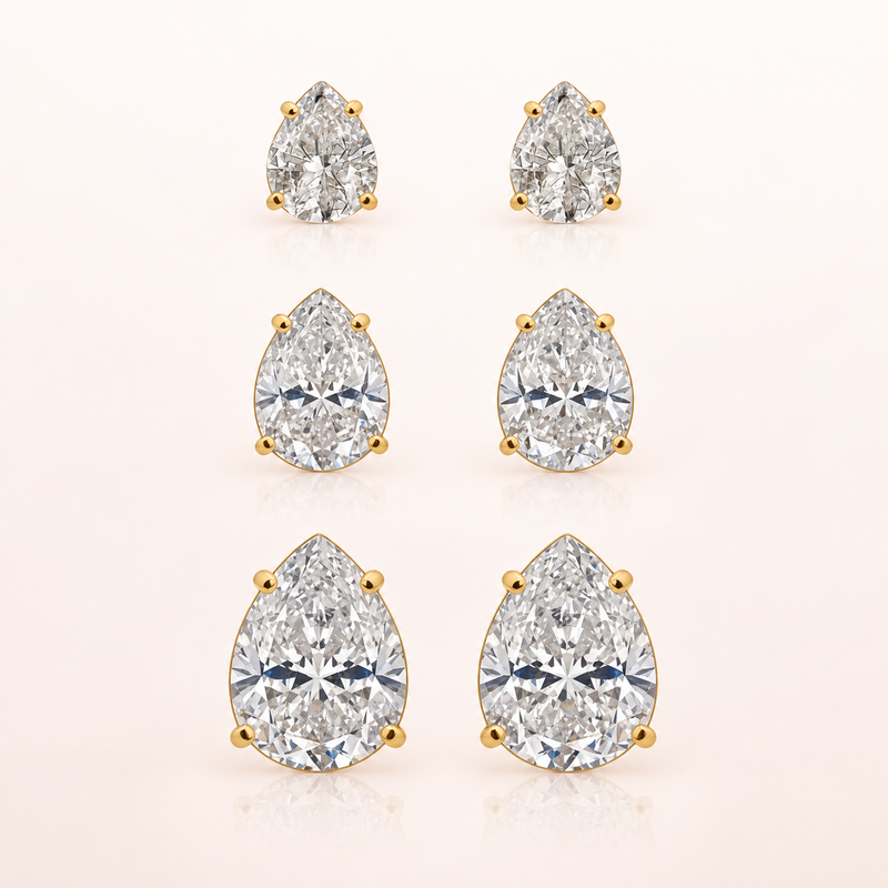 Trio de Brinco Folheado a Ouro 18k e Prata Gota Cristal