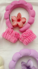 KIT 4 PCS Acessórios de Skincare Spa Feminino - Tiara Nuvem, Faixa de Pulso, Presilha de Flor LL4440A