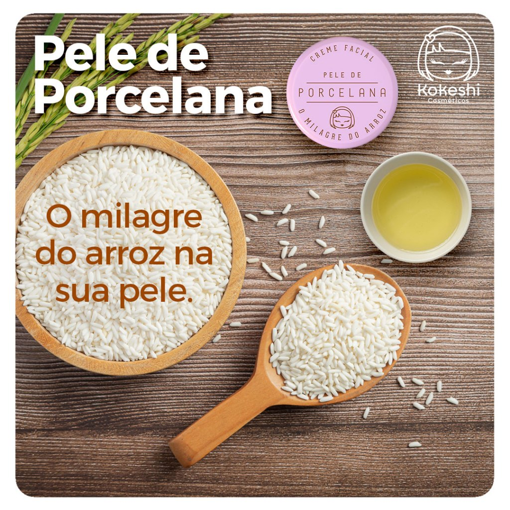 Hidratante Creme Facial Pele De Porcelana Kokeshi 30g Milagre do Arroz