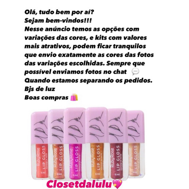 Lip Gloss Ruby Rose Glitter Efeito Espelhado 5ml
