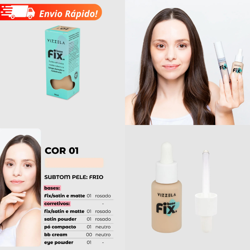 Base Líquida Fix - Vizzela 30ml - 100% Original Todas as Cores