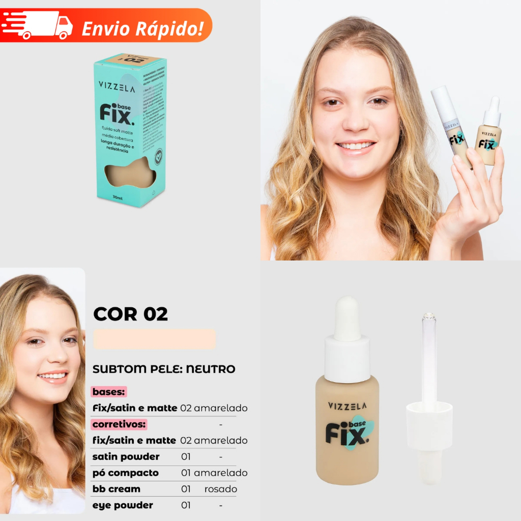 Base Líquida Fix - Vizzela 30ml - 100% Original Todas as Cores