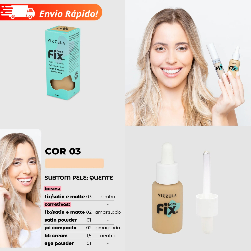 Base Líquida Fix - Vizzela 30ml - 100% Original Todas as Cores