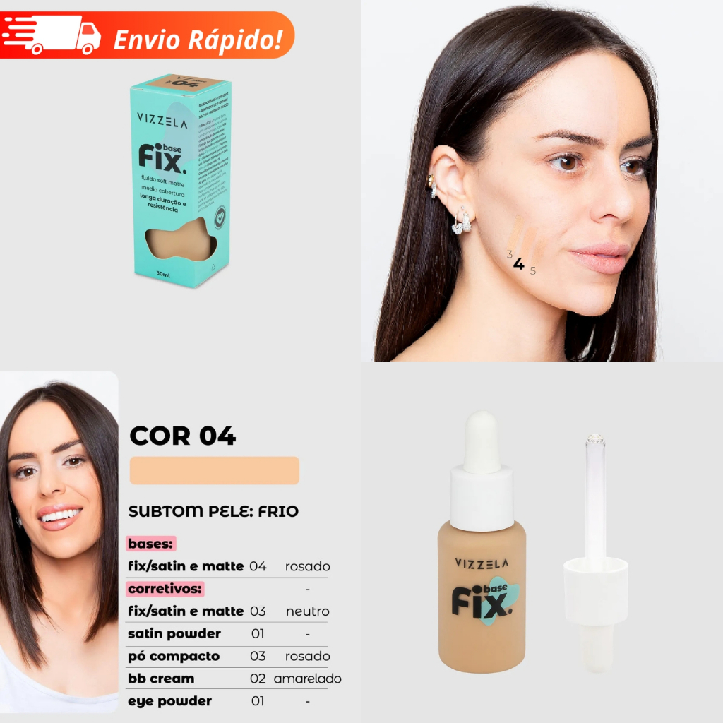 Base Líquida Fix - Vizzela 30ml - 100% Original Todas as Cores