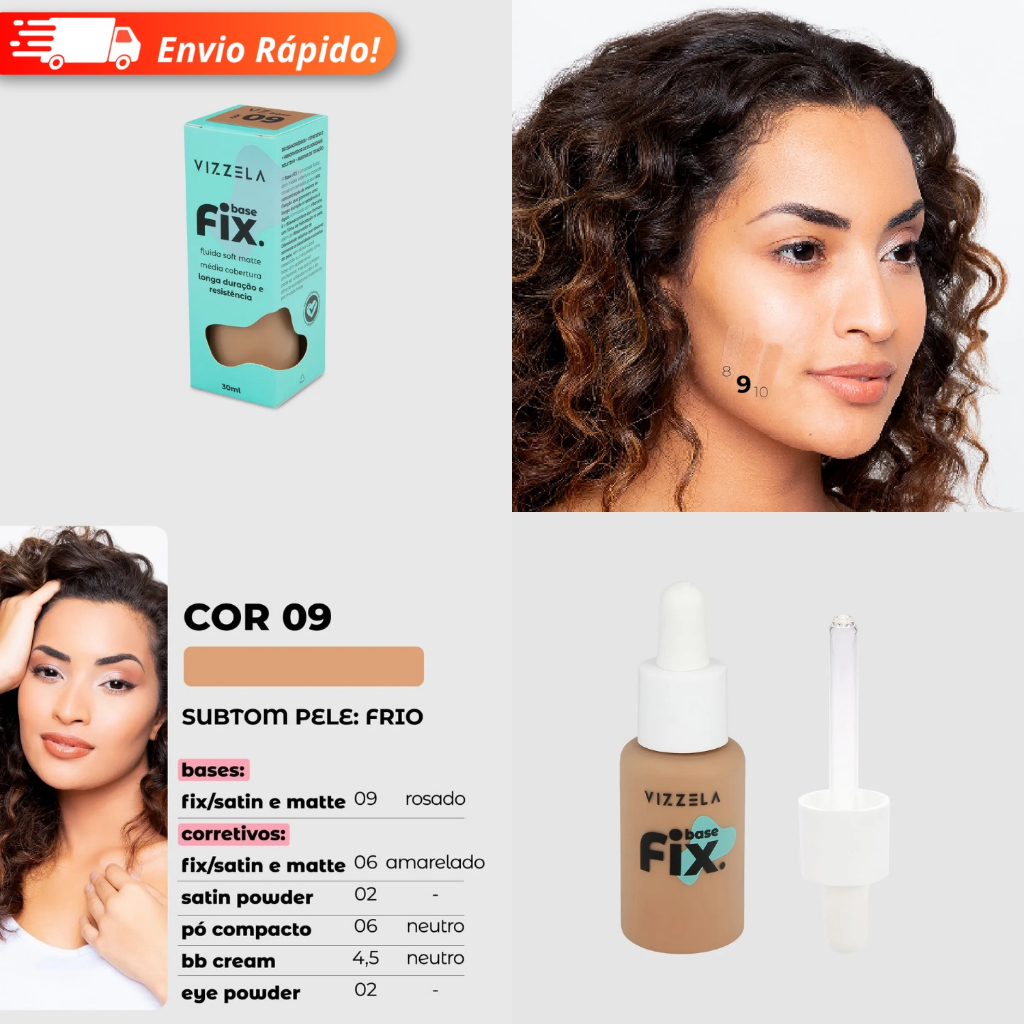 Base Líquida Fix - Vizzela 30ml - 100% Original Todas as Cores
