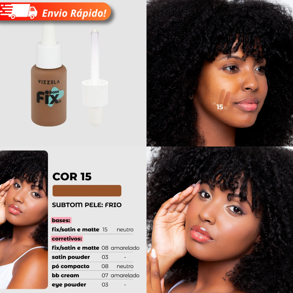 Base Líquida Fix - Vizzela 30ml - 100% Original Todas as Cores