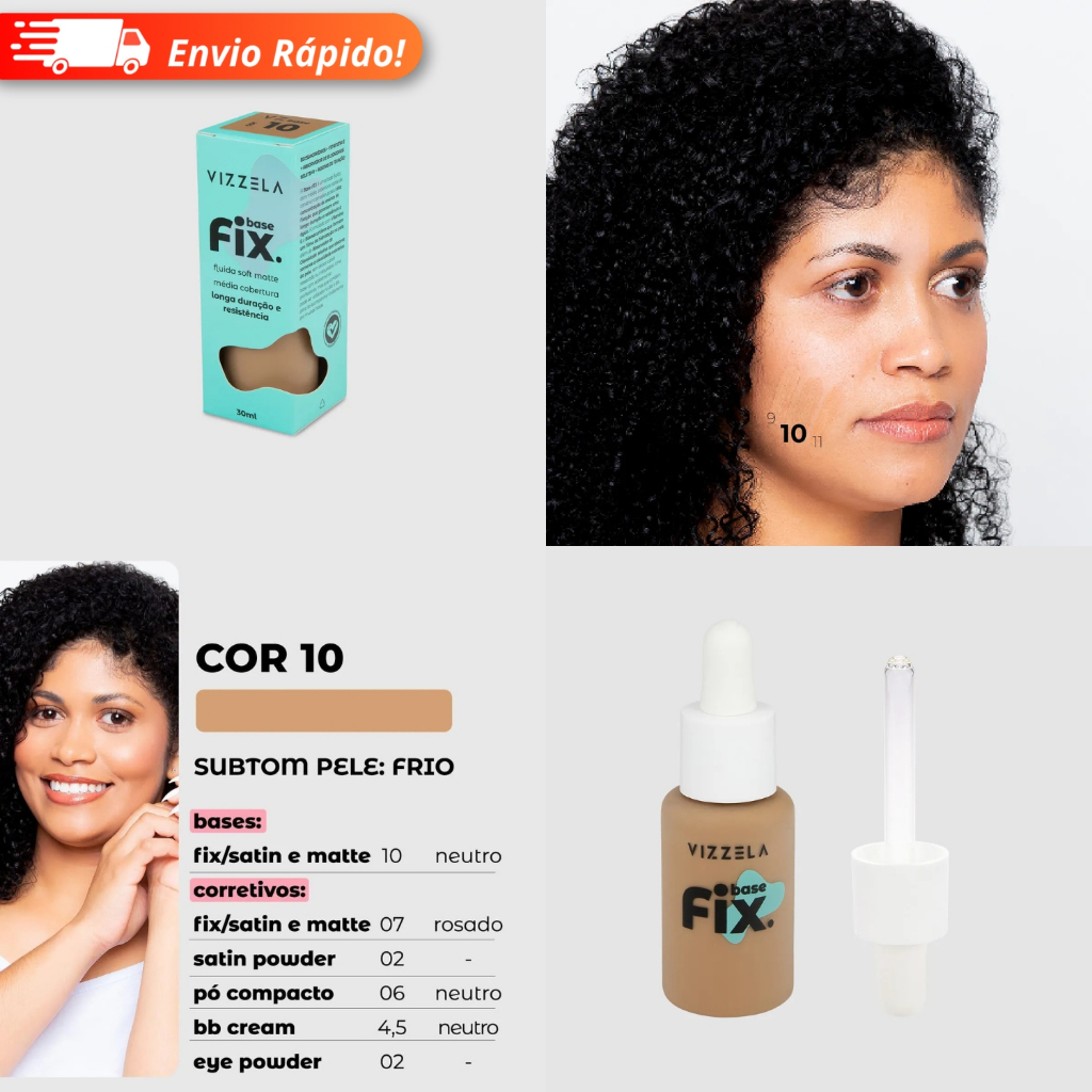 Base Líquida Fix - Vizzela 30ml - 100% Original Todas as Cores