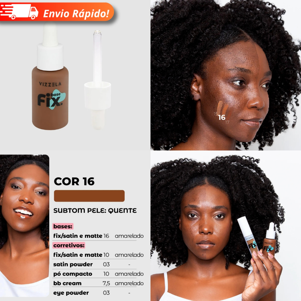 Base Líquida Fix - Vizzela 30ml - 100% Original Todas as Cores