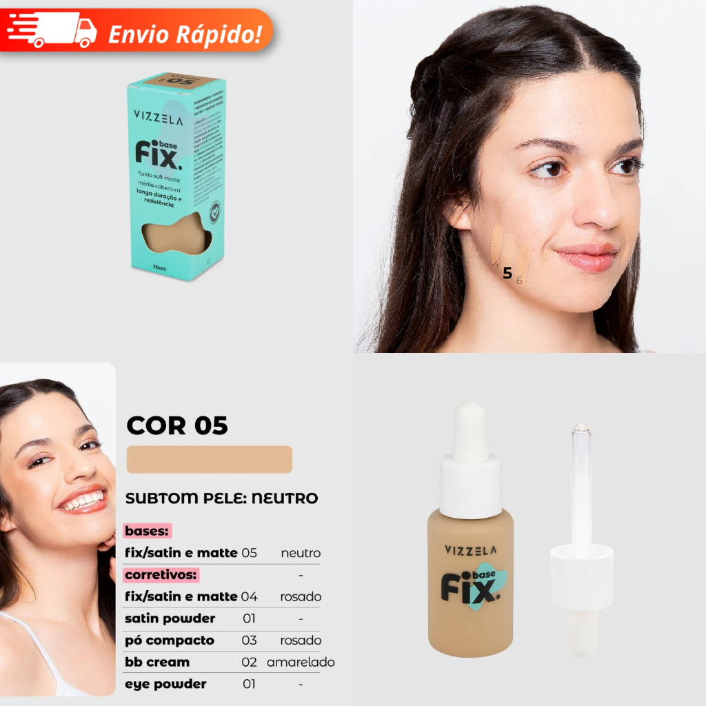 Base Líquida Fix - Vizzela 30ml - 100% Original Todas as Cores