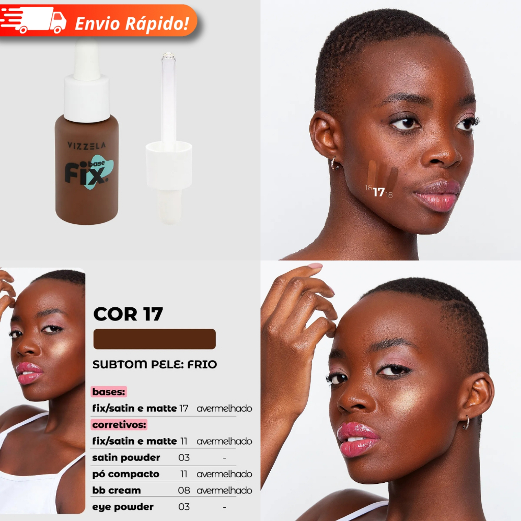 Base Líquida Fix - Vizzela 30ml - 100% Original Todas as Cores