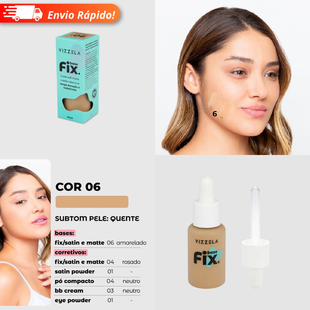 Base Líquida Fix - Vizzela 30ml - 100% Original Todas as Cores