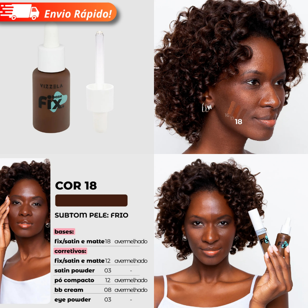 Base Líquida Fix - Vizzela 30ml - 100% Original Todas as Cores