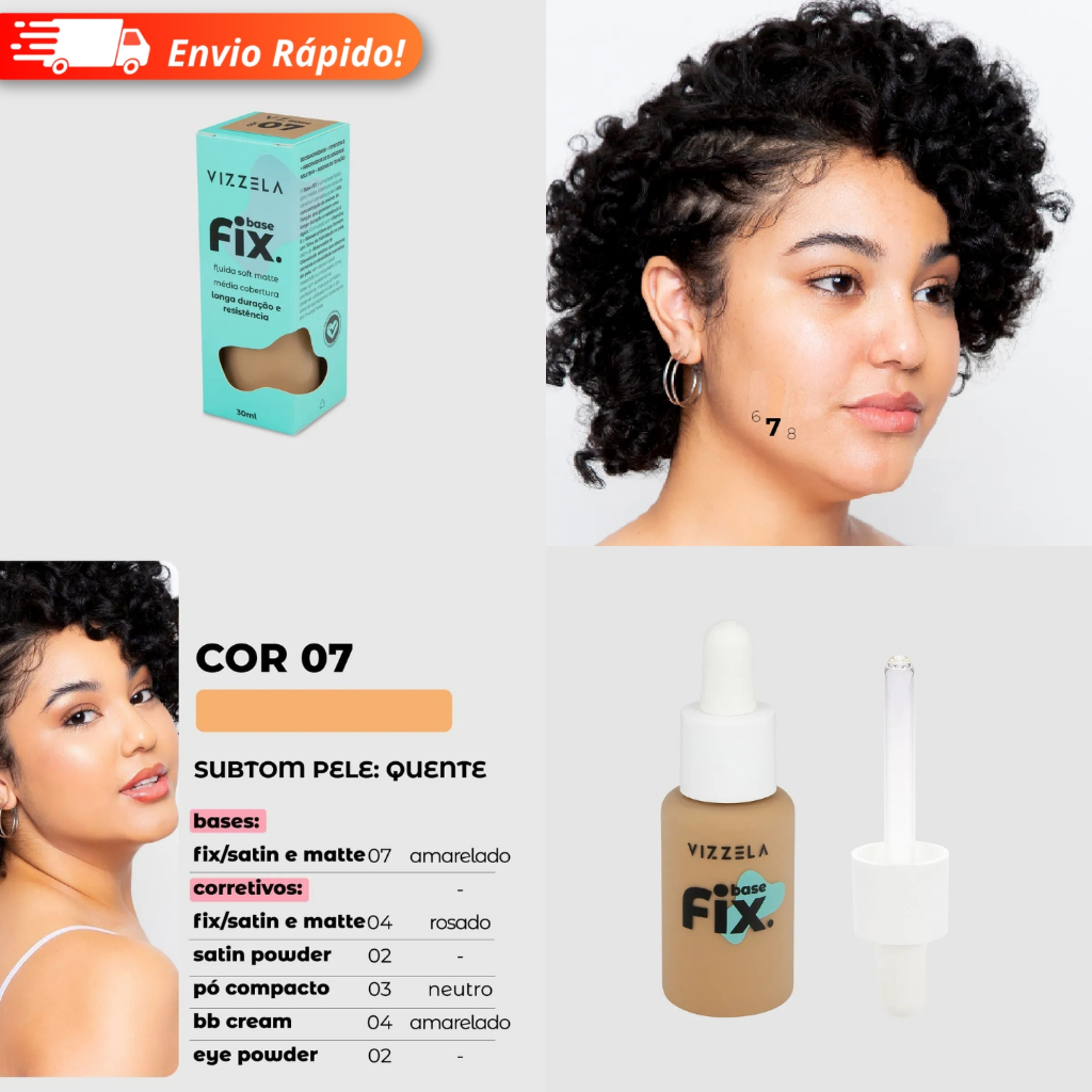 Base Líquida Fix - Vizzela 30ml - 100% Original Todas as Cores