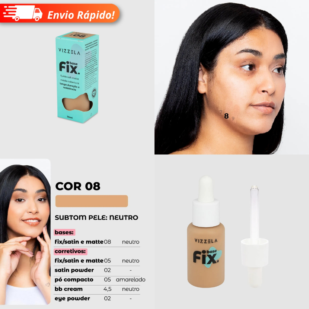 Base Líquida Fix - Vizzela 30ml - 100% Original Todas as Cores