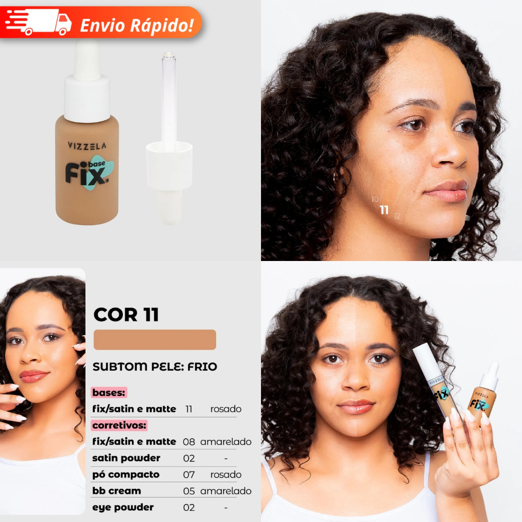 Base Líquida Fix - Vizzela 30ml - 100% Original Todas as Cores