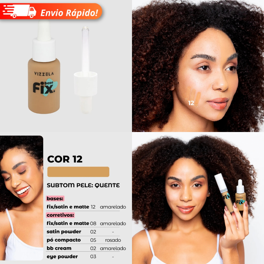 Base Líquida Fix - Vizzela 30ml - 100% Original Todas as Cores