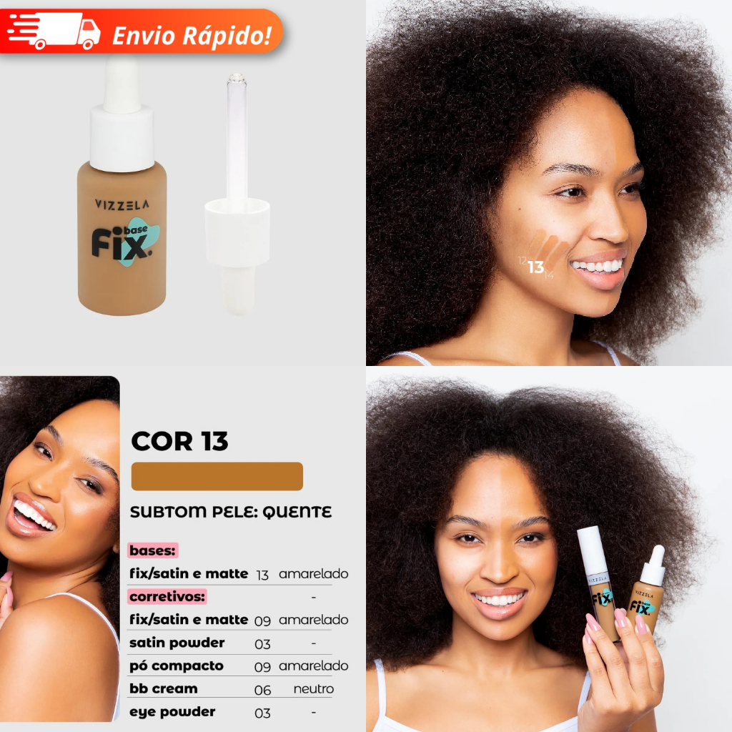Base Líquida Fix - Vizzela 30ml - 100% Original Todas as Cores