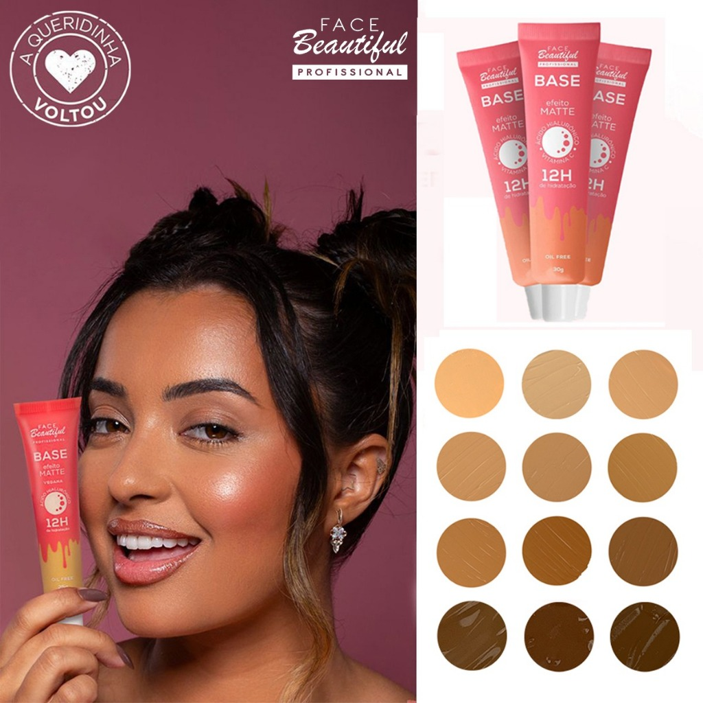 Base com Efeito Matte Cobertura Média Alta Face Beautiful 25g