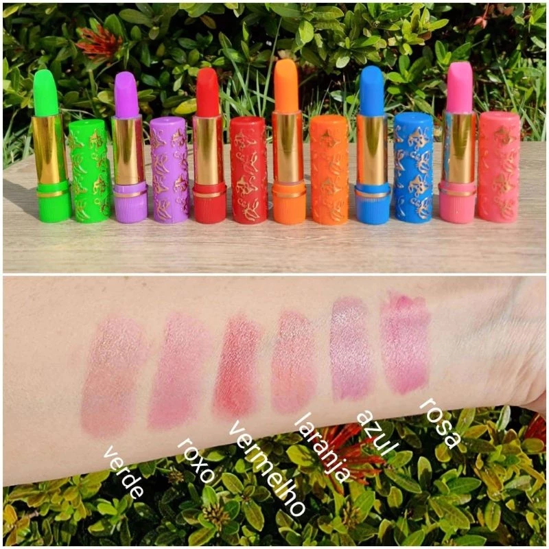 Kit 6 E 12 Unidades Batom Mágico Coloridos da Vovó 24 Horas Longa Duração - Bella Femme