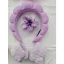 KIT 4 PCS Acessórios de Skincare Spa Feminino - Tiara Nuvem, Faixa de Pulso, Presilha de Flor LL4440A