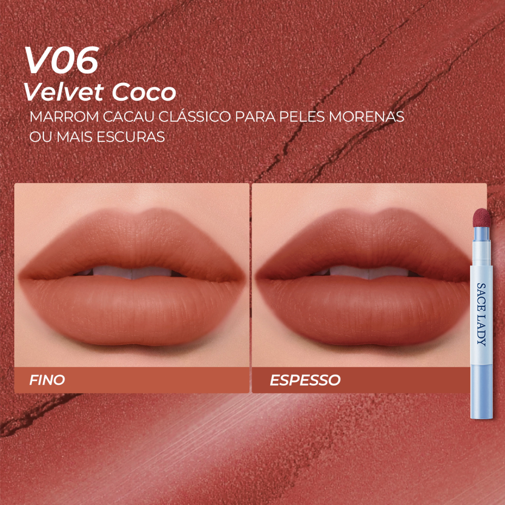 Cushion Labial Creme em Pó SACE LADY acabamento mate longa duração