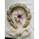 KIT 4 PCS Acessórios de Skincare Spa Feminino - Tiara Nuvem, Faixa de Pulso, Presilha de Flor LL4440A