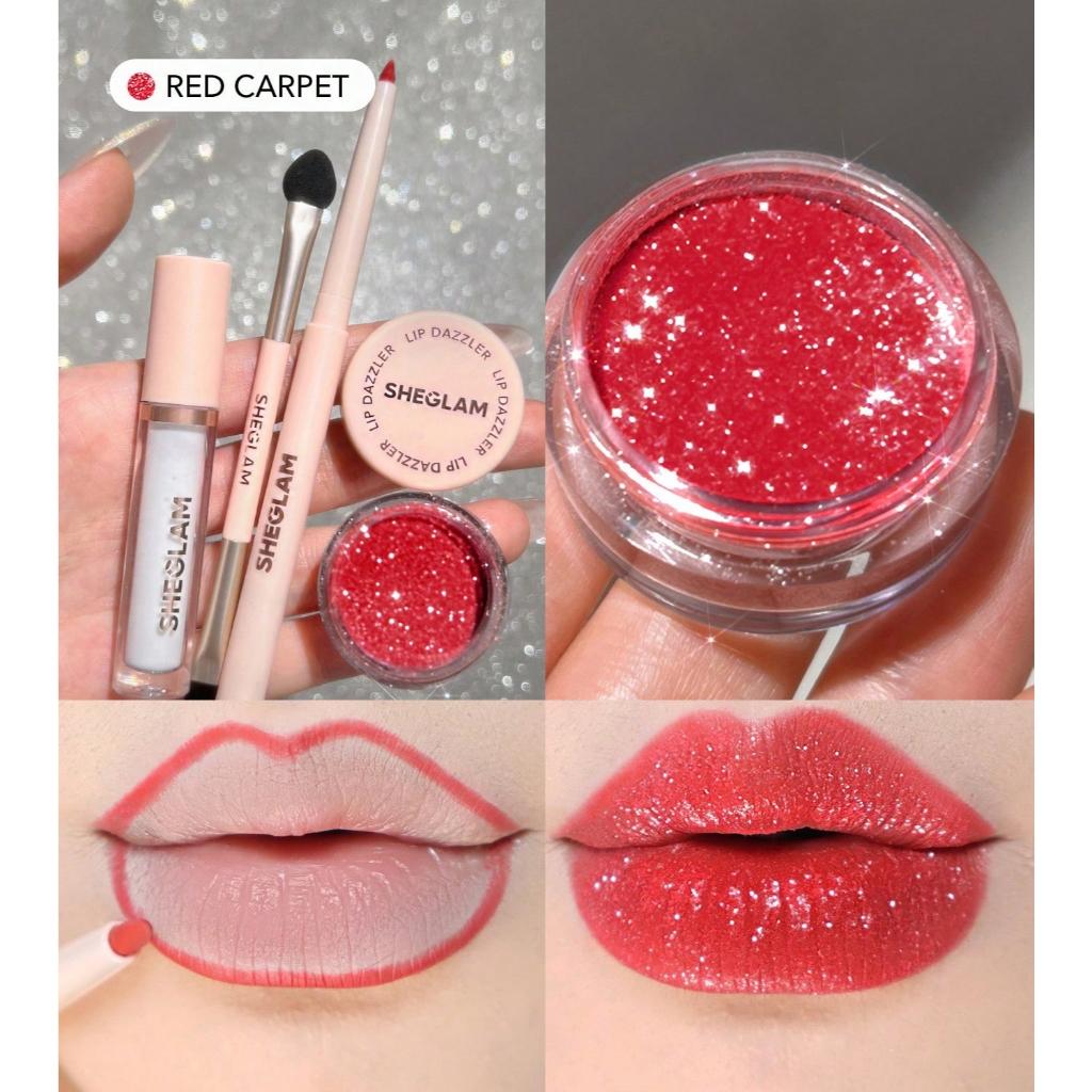 Kit Batom Glitter Sheglam 3em1 Com Delineador Cola E Pincel 100% Original