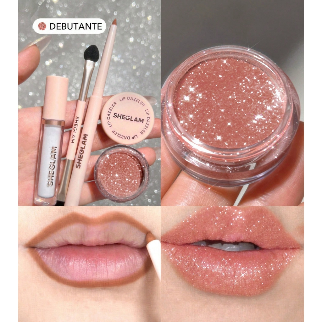 Kit Batom Glitter Sheglam 3em1 Com Delineador Cola E Pincel 100% Original