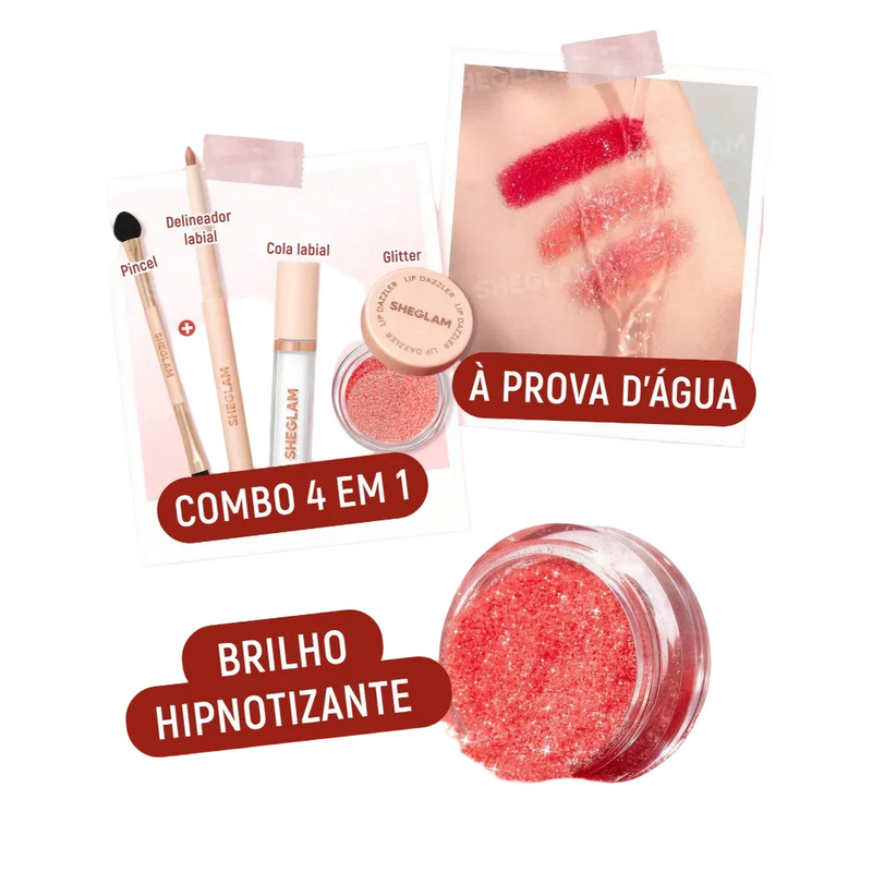 Kit Batom Glitter Sheglam 3em1 Com Delineador Cola E Pincel 100% Original