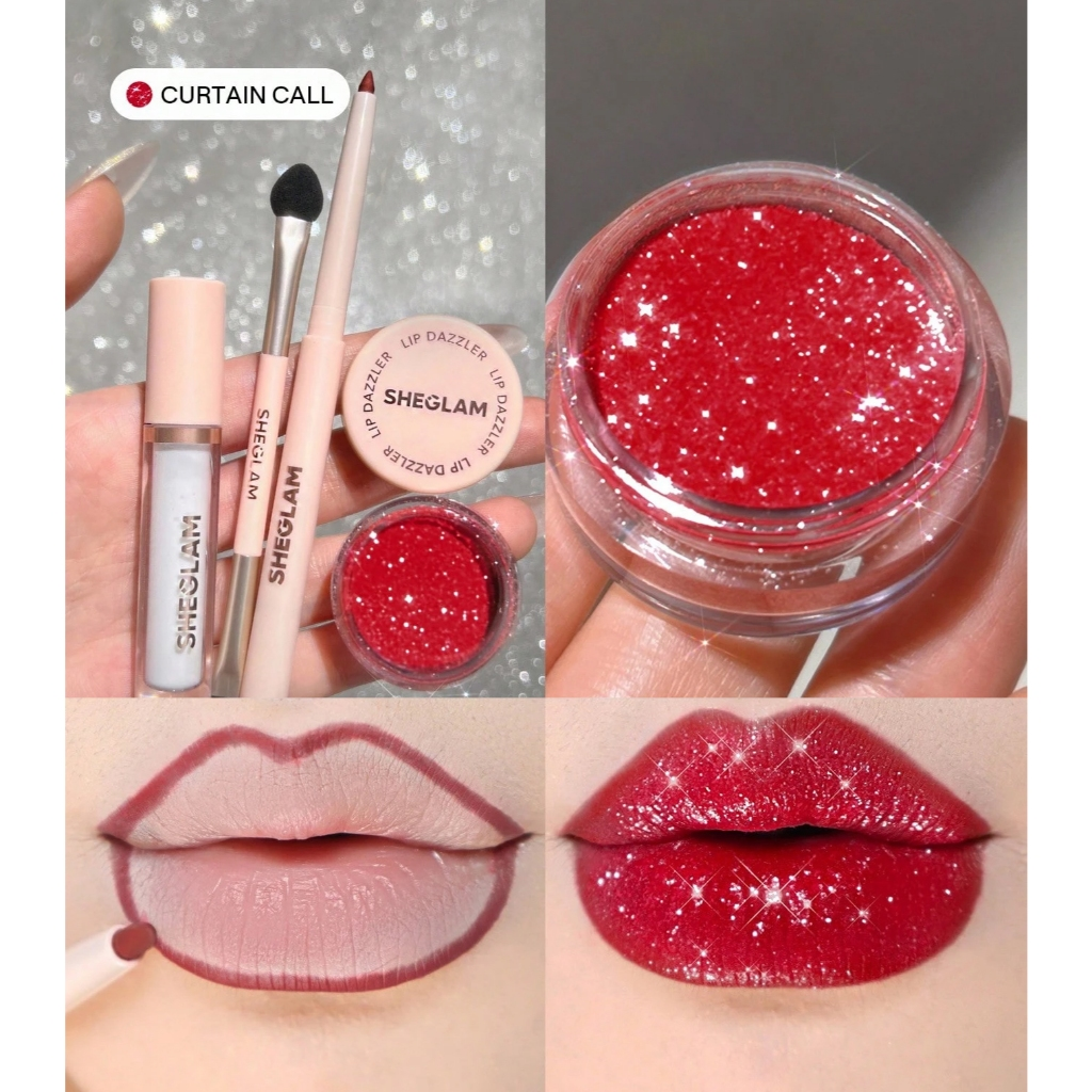 Kit Batom Glitter Sheglam 3em1 Com Delineador Cola E Pincel 100% Original