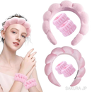 KIT 4 PCS Acessórios de Skincare Spa Feminino - Tiara Nuvem, Faixa de Pulso, Presilha de Flor LL4440A