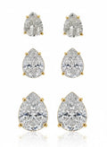 Trio de Brinco Folheado a Ouro 18k e Prata Gota Cristal