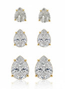 Trio de Brinco Folheado a Ouro 18k e Prata Gota Cristal