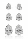 Trio de Brinco Folheado a Ouro 18k e Prata Gota Cristal